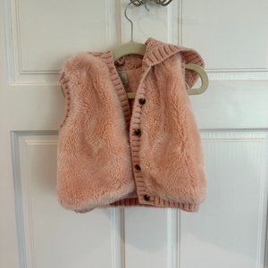 Mayoral Dusty Rose Pink Faux Fur Hooded Vest Size 12 Months